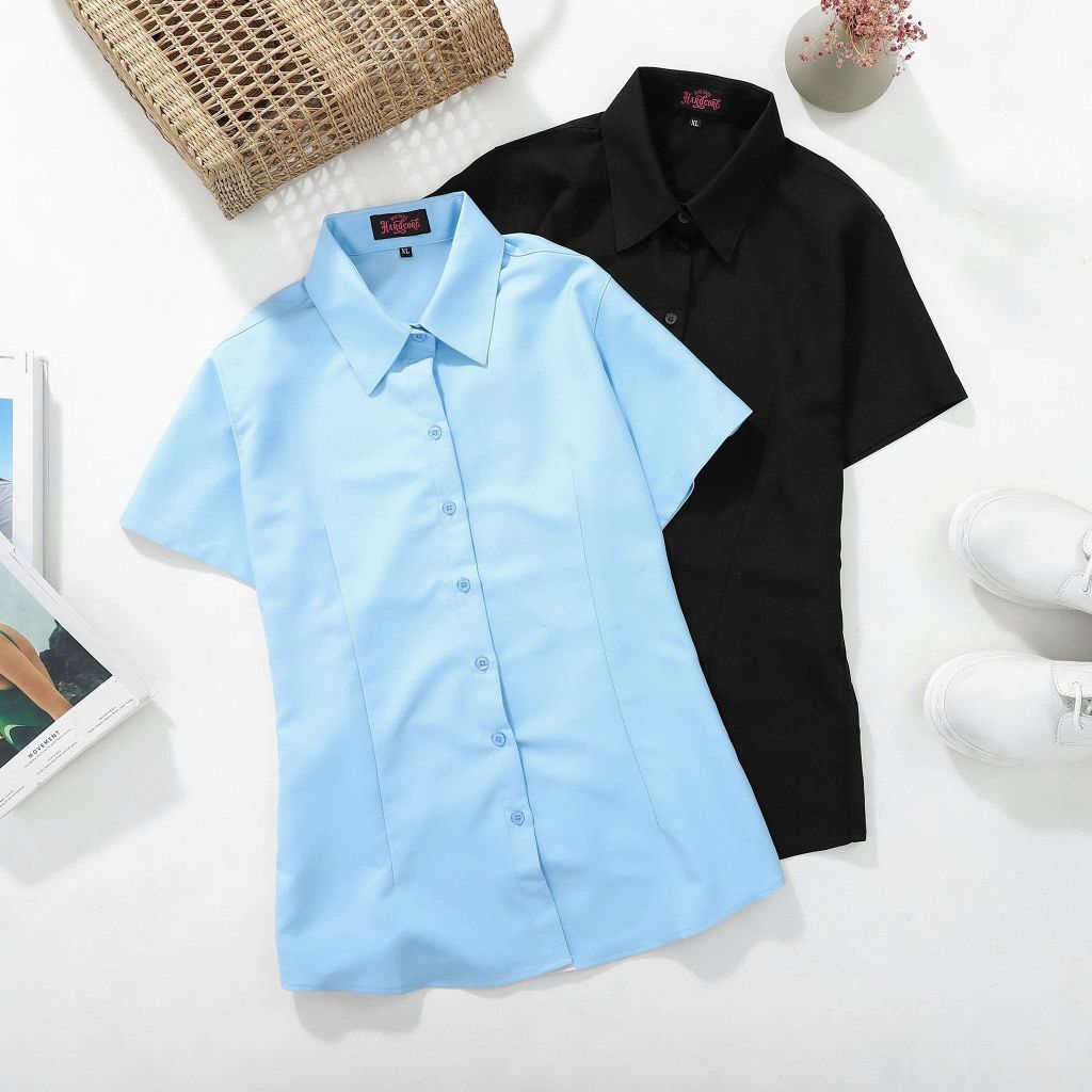 [ Big size nữ 55- 87 kg] Áo sơ mi tay ngắn bigsize nữ chiết eo thời trang công sở Hardcore