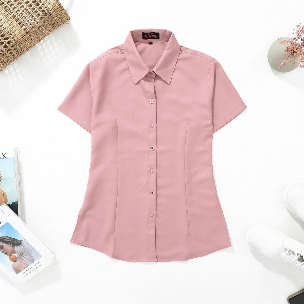 [ Big size nữ 55- 87 kg] Áo sơ mi tay ngắn bigsize nữ chiết eo thời trang công sở Hardcore