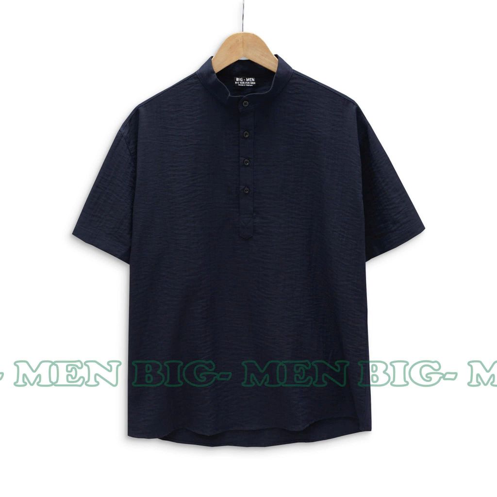 Áo sơ mi nam tay ngắn cổ trụ vải đũi - tròng cổ (Mẫu 6)