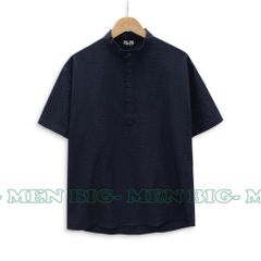 Áo sơ mi nam tay ngắn cổ trụ vải đũi - tròng cổ (Mẫu 6)