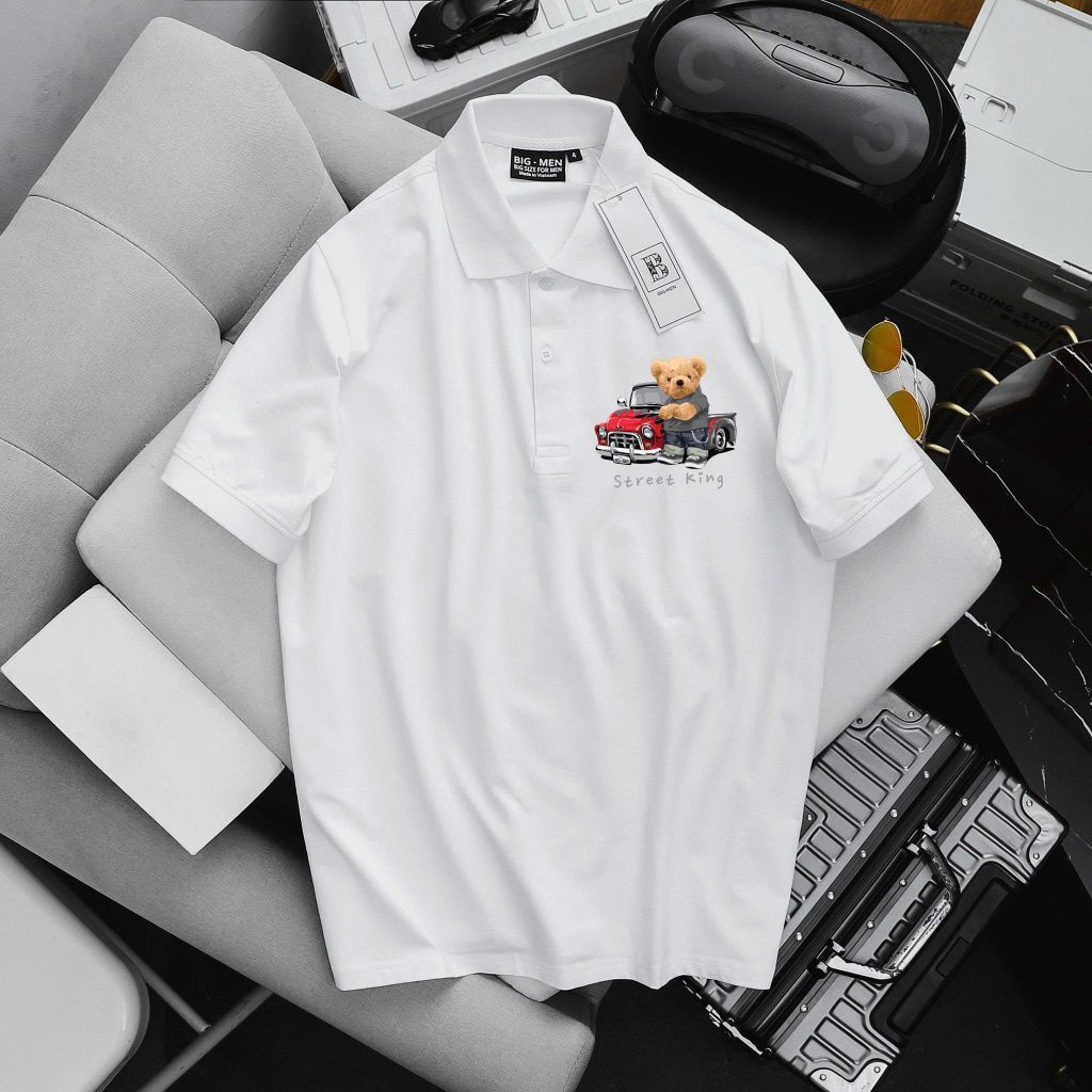 [ Big Size 85- 135 kg] Áo thun polo bigsize nam in họa tiết Gấu King thời trang Big Men