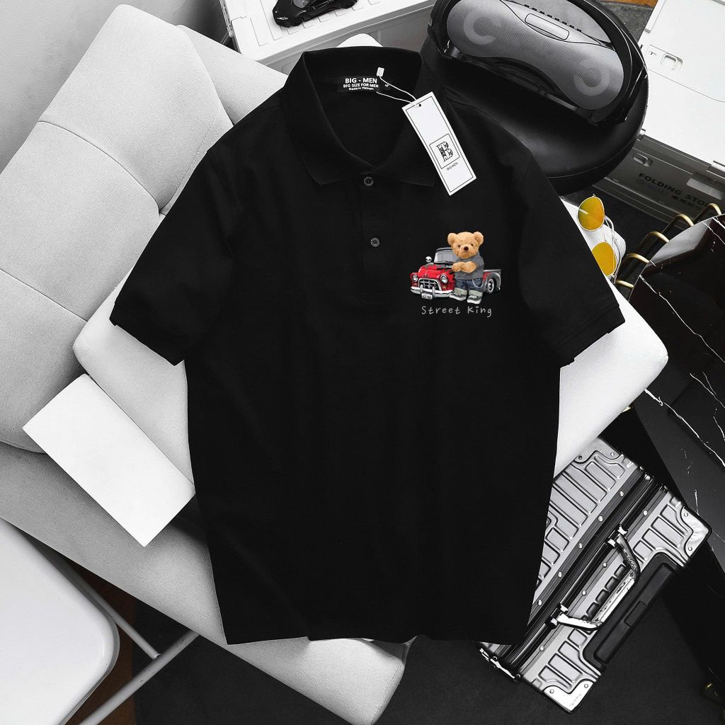[ Big Size 85- 135 kg] Áo thun polo bigsize nam in họa tiết Gấu King thời trang Big Men