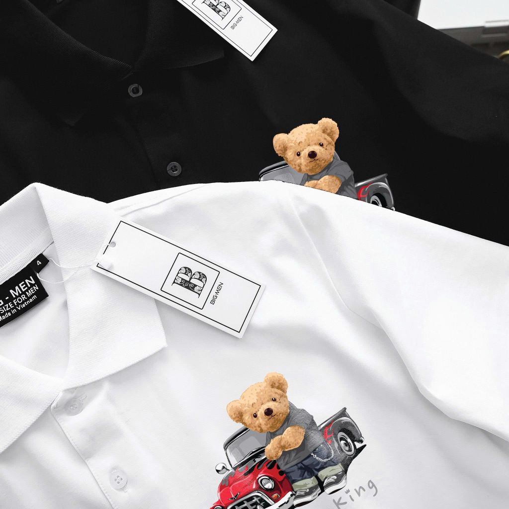 [ Big Size 85- 135 kg] Áo thun polo bigsize nam in họa tiết Gấu King thời trang Big Men