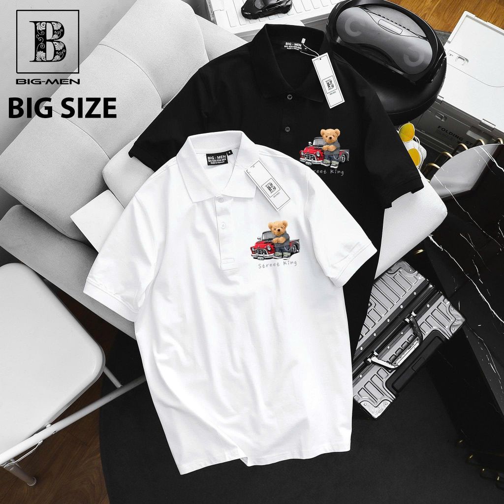 [ Big Size 85- 135 kg] Áo thun polo bigsize nam in họa tiết Gấu King thời trang Big Men
