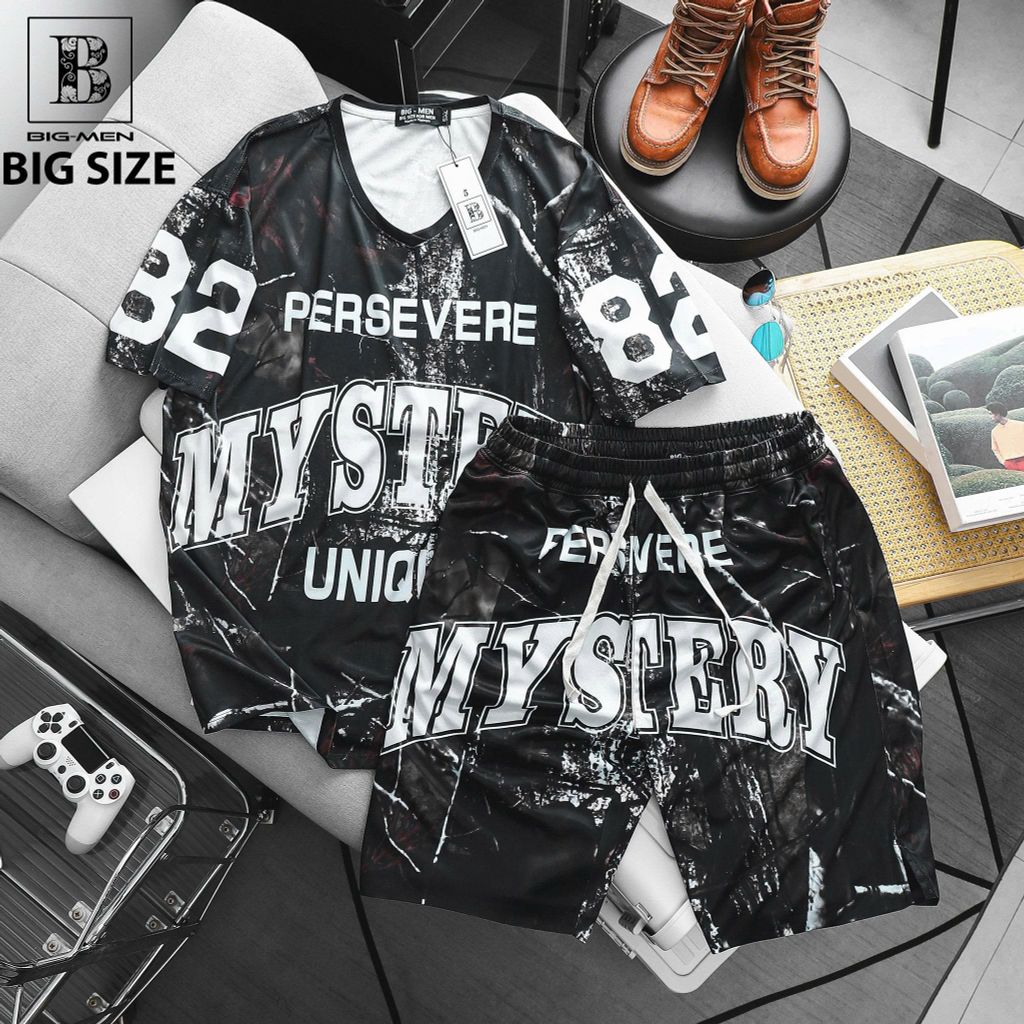 [ Big Size 85- 135 kg] Set bộ quần áo bigsize nam vải mè thoáng mát họa tiết My Stery thời trang Big Men