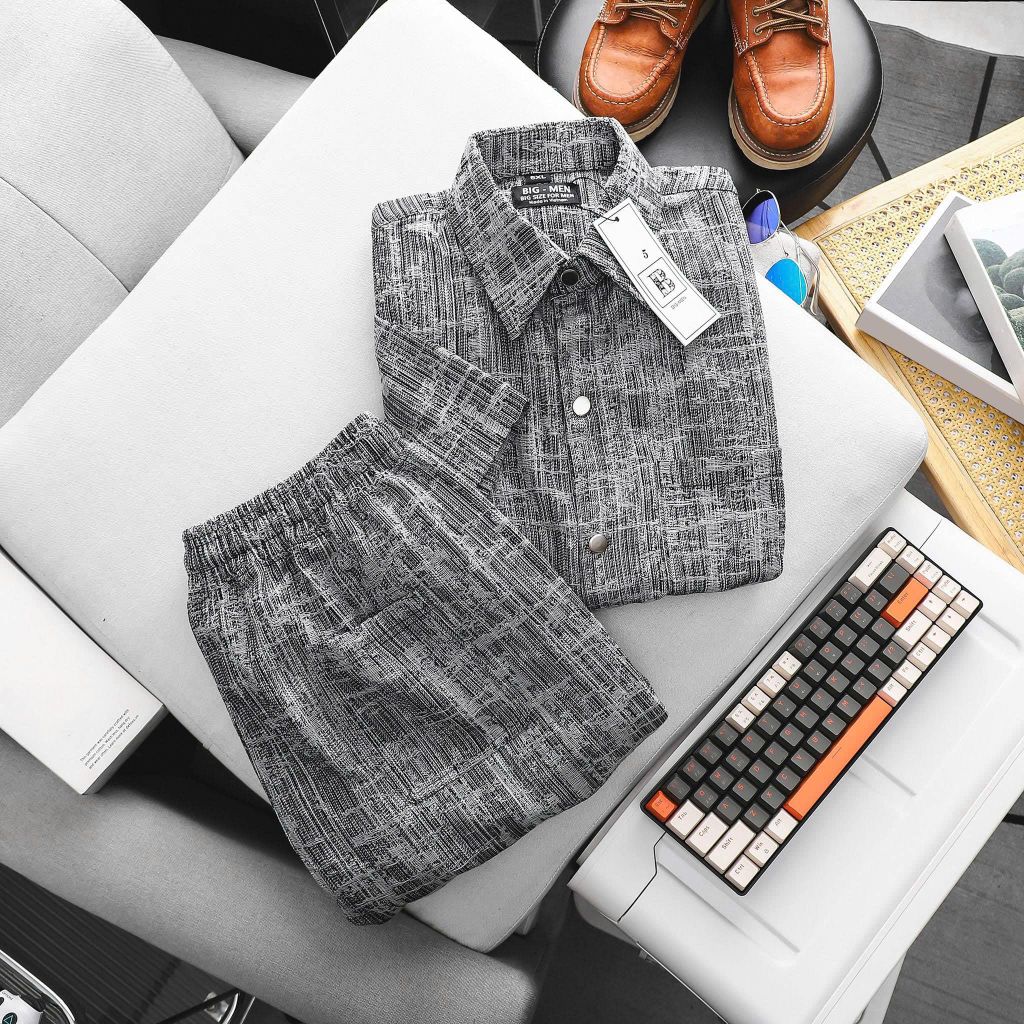 Set bộ quần áo vải jean gấm muối tiêu thời trang bigsize nam 85- 135 kg