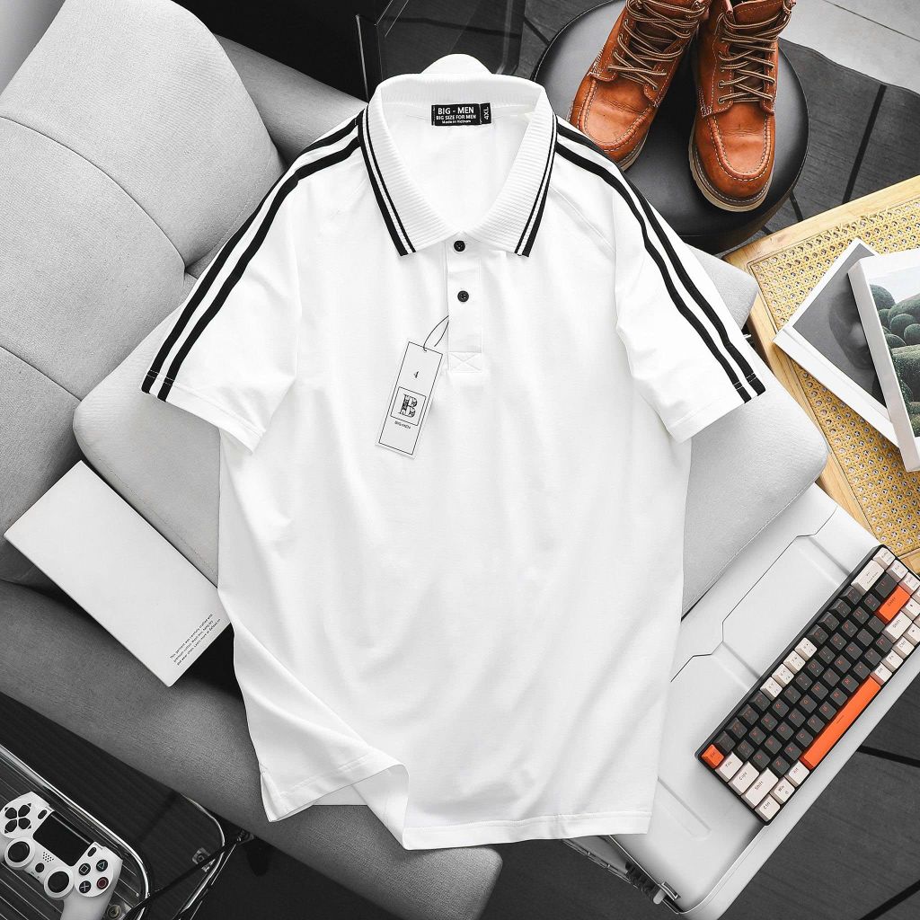 Áo thun polo cổ gân hai sọc vai nam big size thời trang 85- 135kg