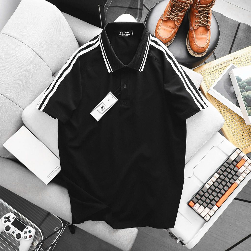 Áo thun polo cổ gân hai sọc vai nam big size thời trang 85- 135kg