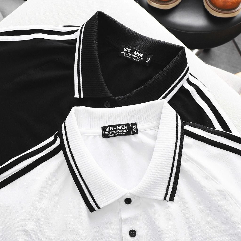 Áo thun polo cổ gân hai sọc vai nam big size thời trang 85- 135kg