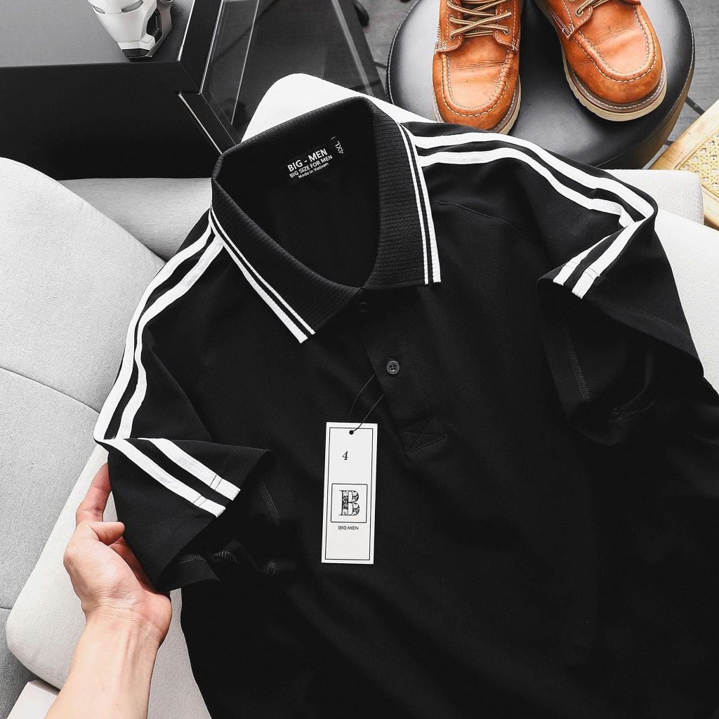 Áo thun polo cổ gân hai sọc vai nam big size thời trang 85- 135kg