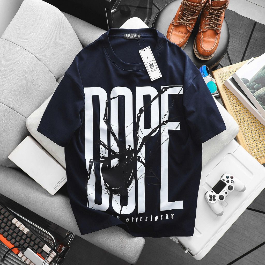 [ Big Size 85-135 kg] Áo thun cotton bigsize nam màu xanh đen in thời trang Big Men