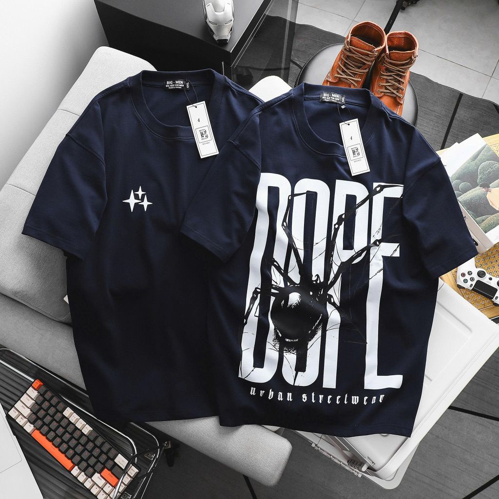 [ Big Size 85-135 kg] Áo thun cotton bigsize nam màu xanh đen in thời trang Big Men