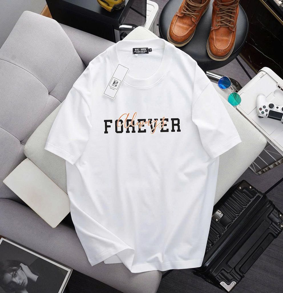 [ Big Size 85- 135 kg] Áo thun cotton bigsize nam in chữ Forever thời trang Big Men