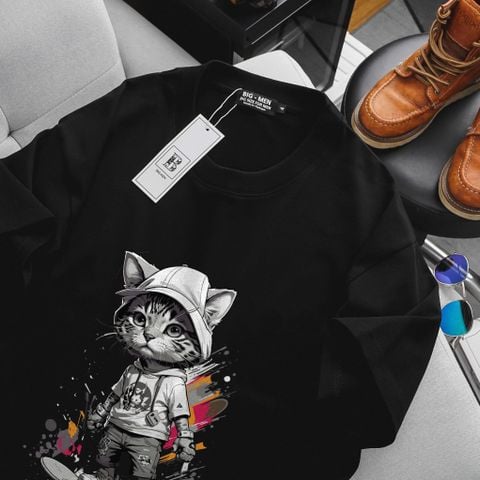 [ Big Size 75- 135 kg] Set bộ quần áo cotton bigsize nam in hình Mèo trượt ván cá tính thời trang Big Men