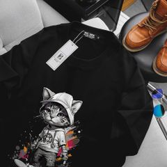 [ Big Size 75- 135 kg] Set bộ quần áo cotton bigsize nam in hình Mèo trượt ván cá tính thời trang Big Men