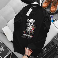 [ Big Size 75- 135 kg] Set bộ quần áo cotton bigsize nam in hình Mèo trượt ván cá tính thời trang Big Men