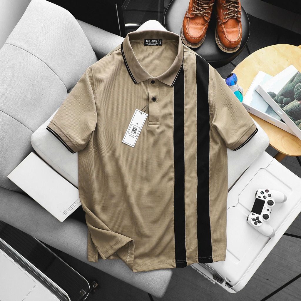 [Big Men] Áo thun polo phối 2 sọc to thời trang bigsize nam< 135 kg
