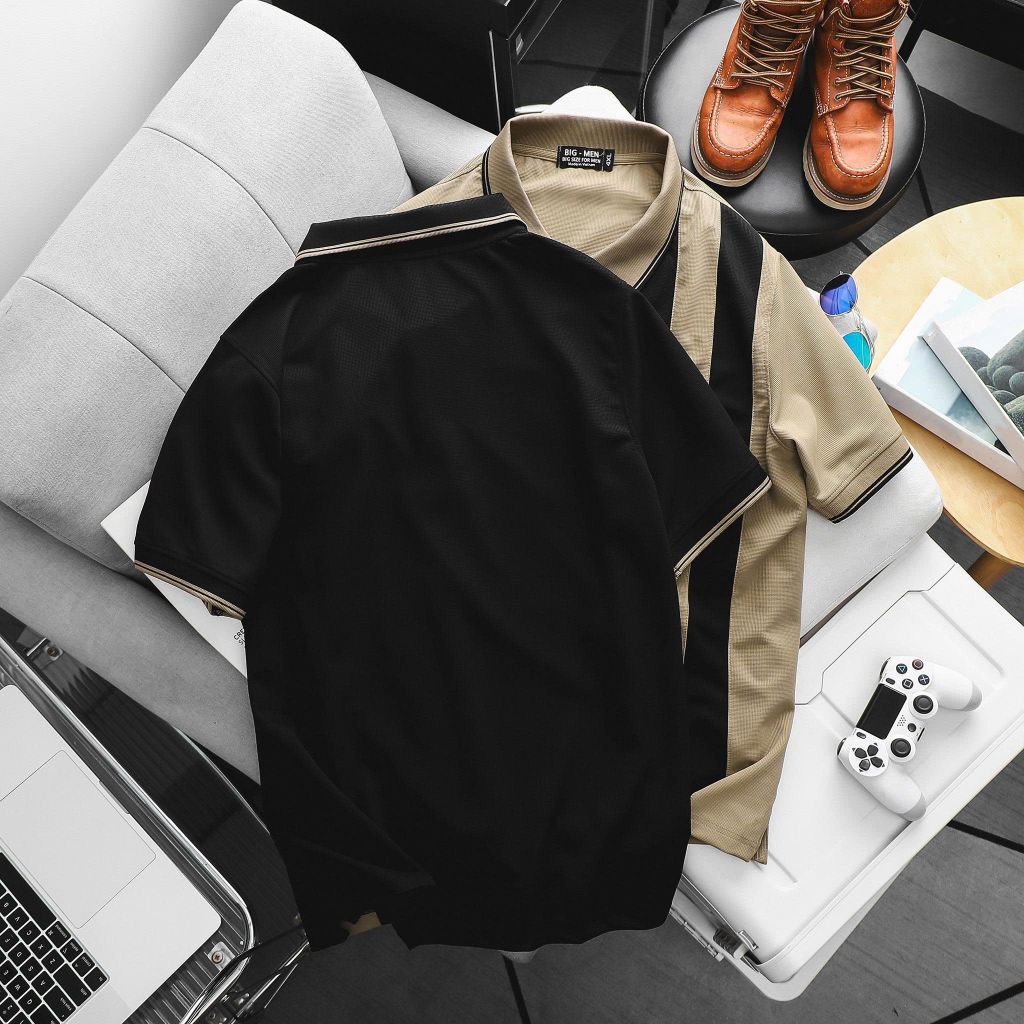 [Big Men] Áo thun polo phối 2 sọc to thời trang bigsize nam< 135 kg