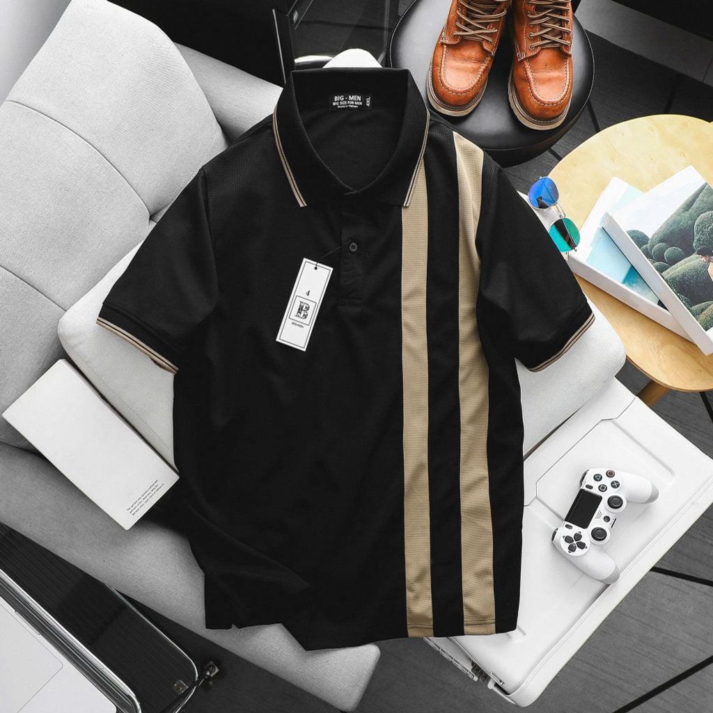 [Big Men] Áo thun polo phối 2 sọc to thời trang bigsize nam< 135 kg