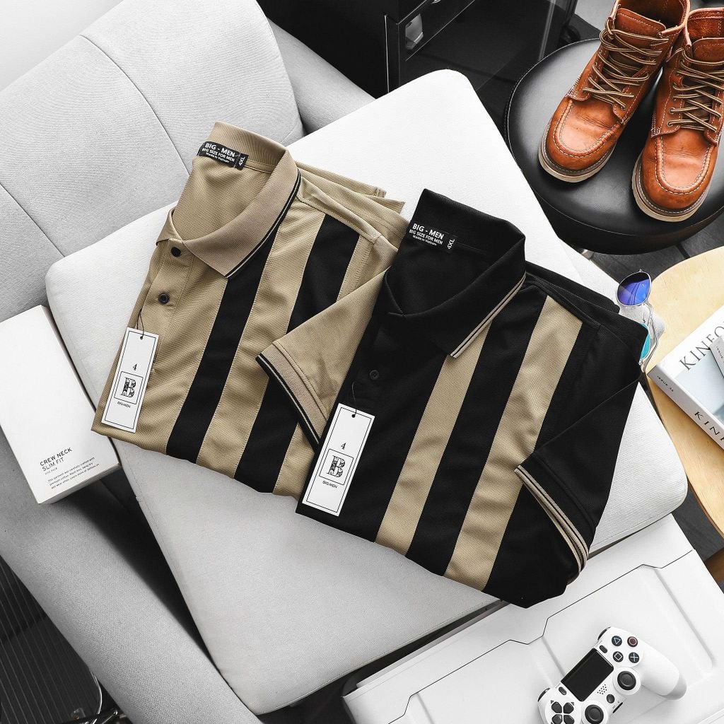 [Big Men] Áo thun polo phối 2 sọc to thời trang bigsize nam< 135 kg