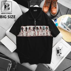 Áo thun polo bigsize nam dây kéo phối họa tiết Ai Cập thời trang 85-135kg