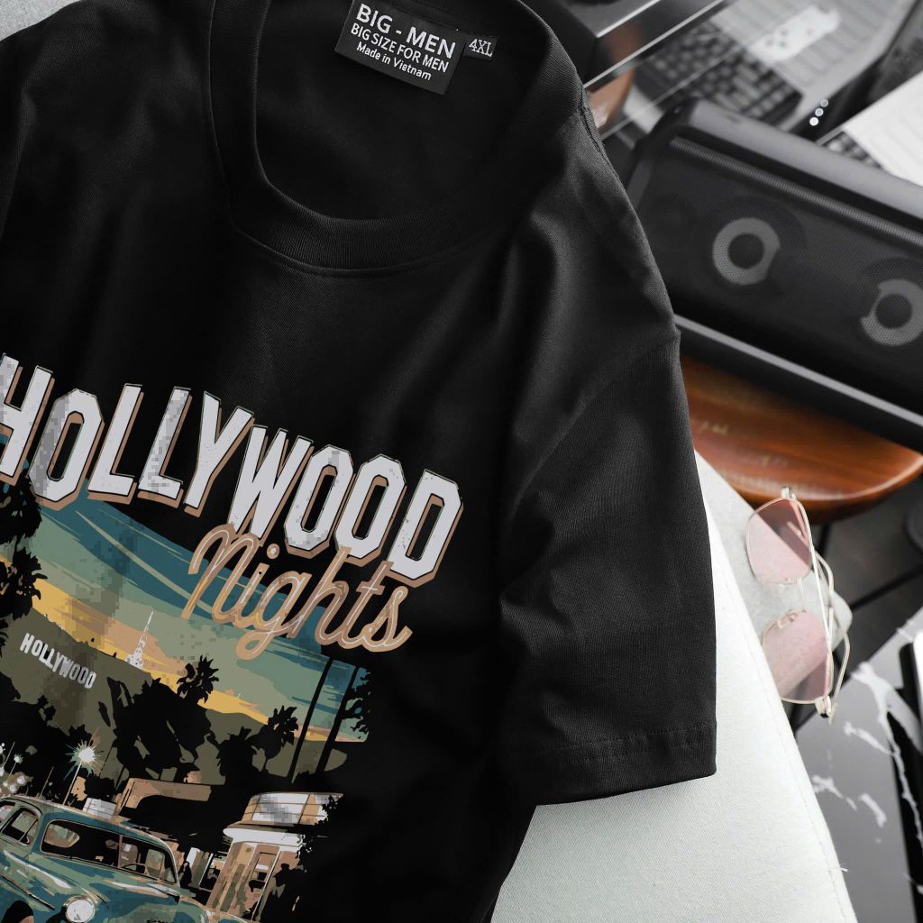 [ Big Size 55- 135 kg] Áo thun cotton bigsize nam in Hollywood thời trang Big Men