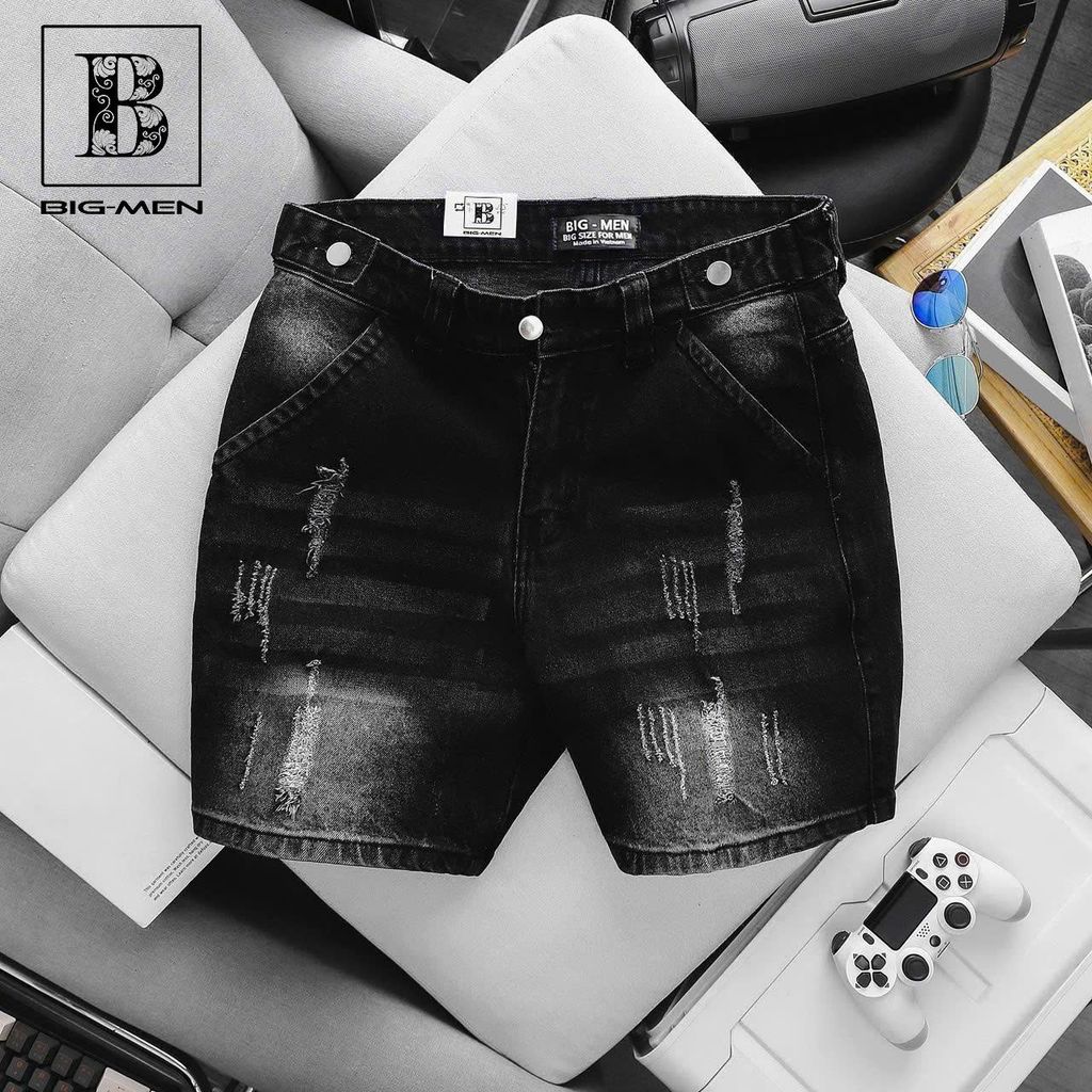 Big Men- Quần short jean bigsize nam wash đen rách nhẹ thời trang cá tính 80- 130 kg