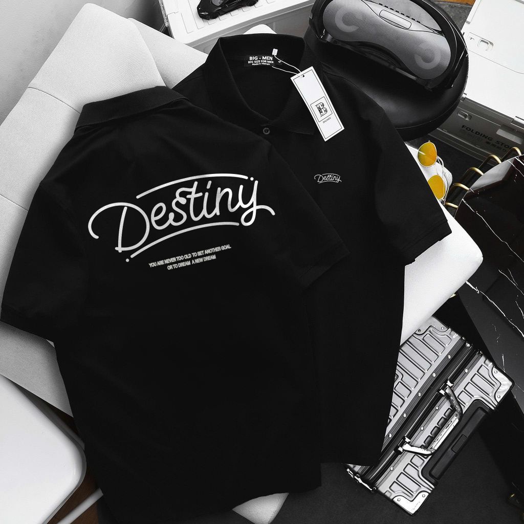 [ Big Men] Áo thun polo bigsize nam in chữ Destiny 2 mặt thời trang 85- 135 kg