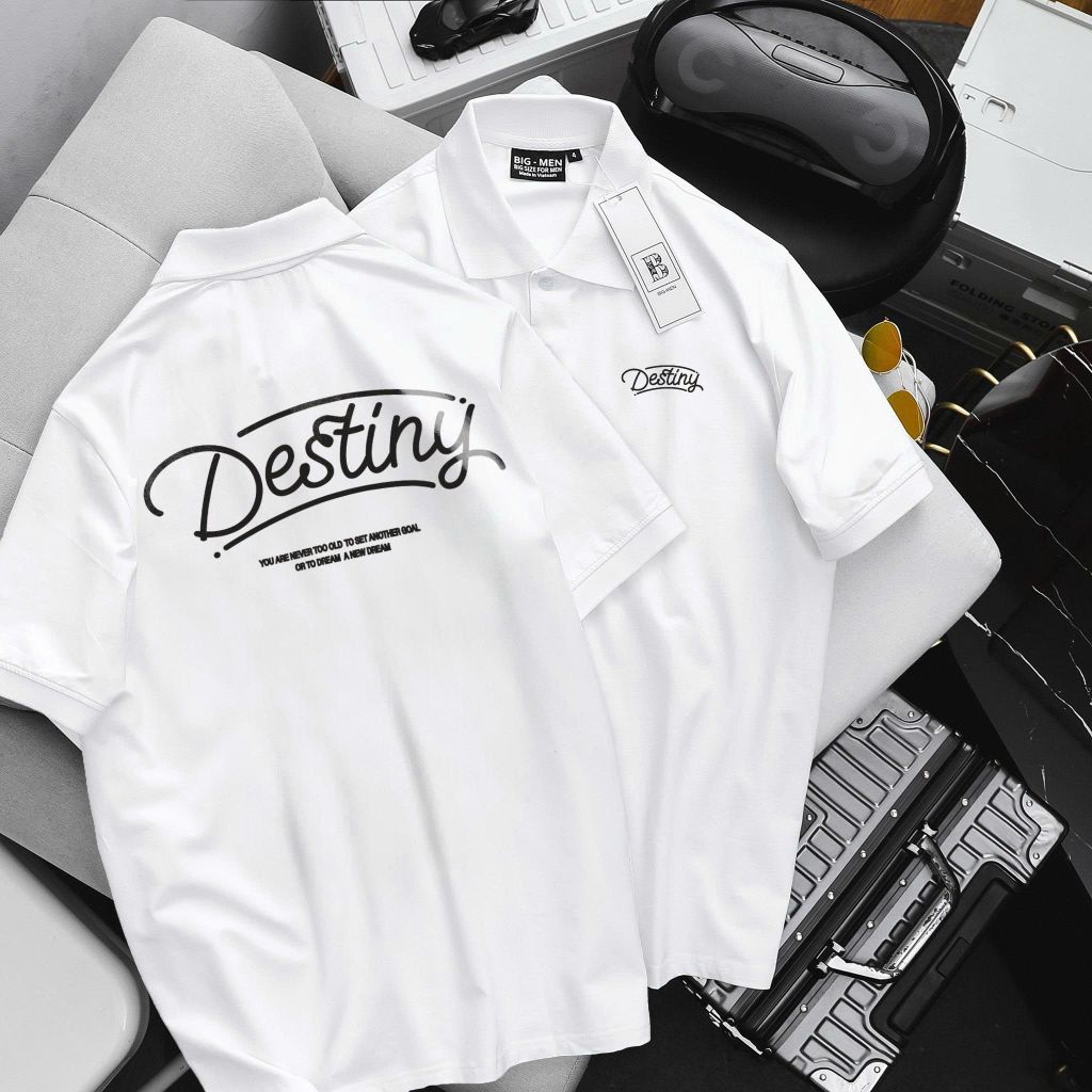 [ Big Men] Áo thun polo bigsize nam in chữ Destiny 2 mặt thời trang 85- 135 kg