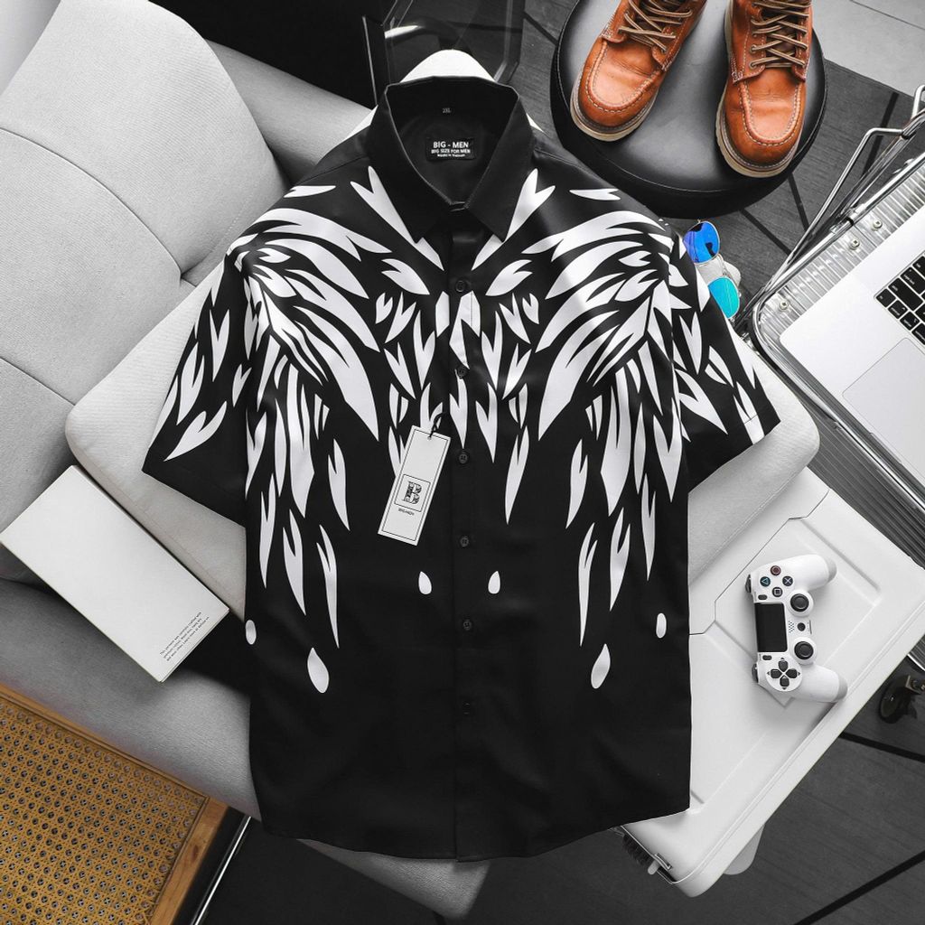 Big Men – Áo Sơ Mi Tay Ngắn Nam Bigsize 80–130kg Form Rộng Họa Tiết Cá Tính