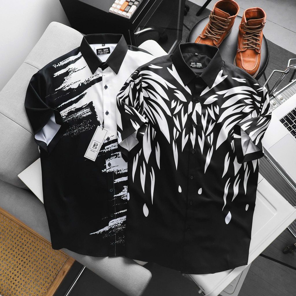 Big Men – Áo Sơ Mi Tay Ngắn Nam Bigsize 80–130kg Form Rộng Họa Tiết Cá Tính