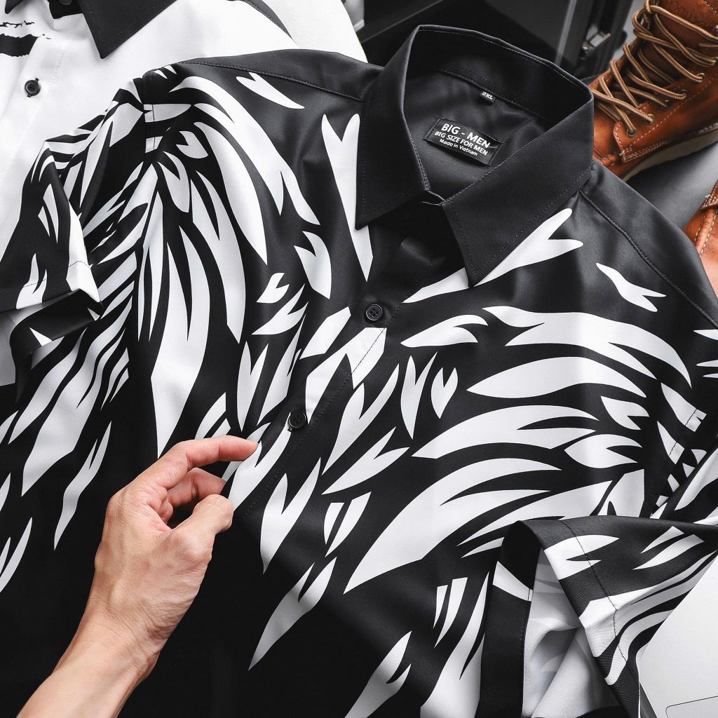 Big Men – Áo Sơ Mi Tay Ngắn Nam Bigsize 80–130kg Form Rộng Họa Tiết Cá Tính