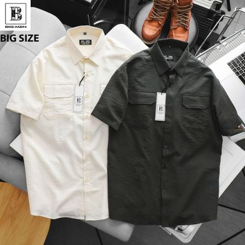 [bigmen] Áo sơ mi tay ngắn nam big size vải đũi cao cấp phối túi thời trang cỡ đại < 140kg - đũi SM 2 túi
