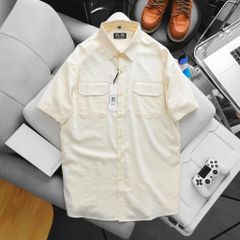 [bigmen] Áo sơ mi tay ngắn nam big size vải đũi cao cấp phối túi thời trang cỡ đại < 140kg - đũi SM 2 túi