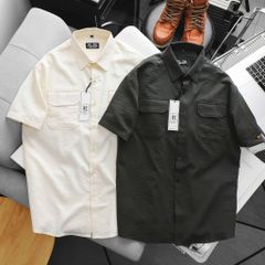 [bigmen] Áo sơ mi tay ngắn nam big size vải đũi cao cấp phối túi thời trang cỡ đại < 140kg - đũi SM 2 túi