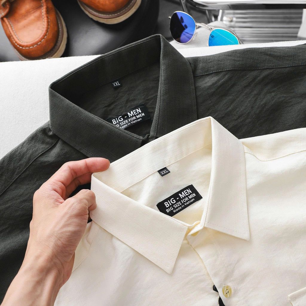 [bigmen] Áo sơ mi tay ngắn nam big size vải đũi cao cấp phối túi thời trang cỡ đại < 140kg - đũi SM 2 túi