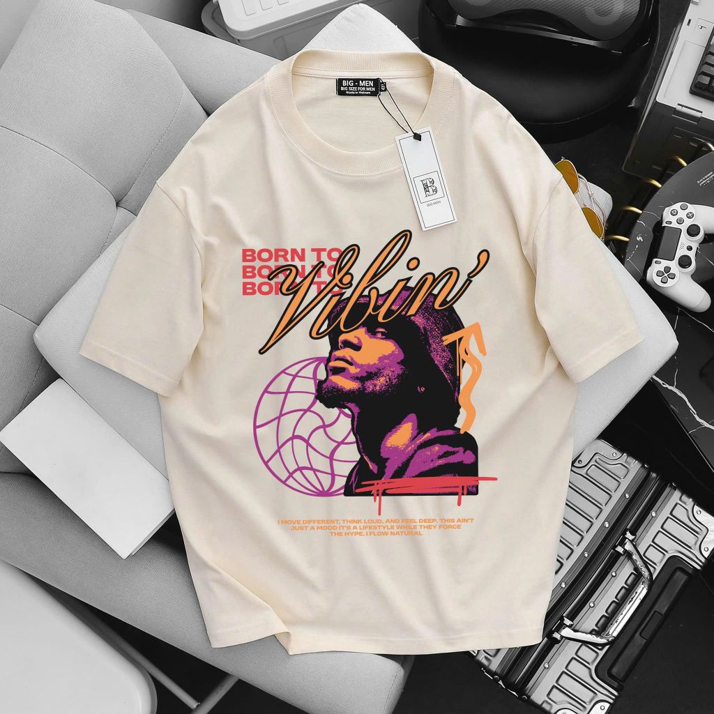 [Big Men] Áo thun nam big size chất vải cotton in Vibin' thời trang 85-135kg