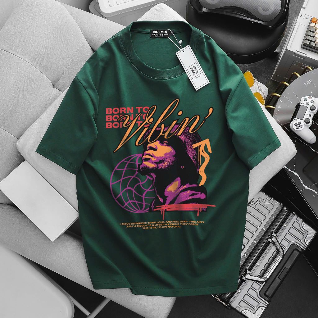 [Big Men] Áo thun nam big size chất vải cotton in Vibin' thời trang 85-135kg