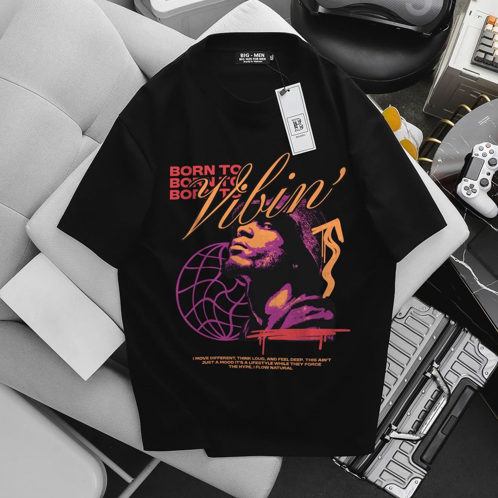 [Big Men] Áo thun nam big size chất vải cotton in Vibin' thời trang 85-135kg