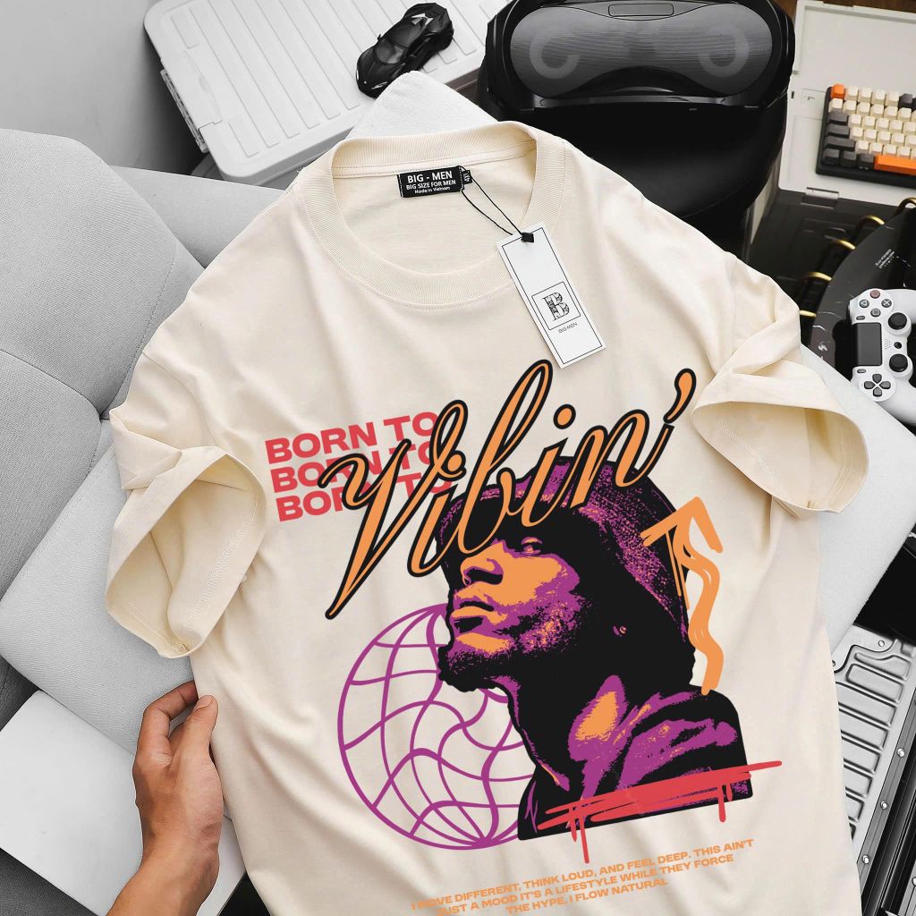 [Big Men] Áo thun nam big size chất vải cotton in Vibin' thời trang 85-135kg