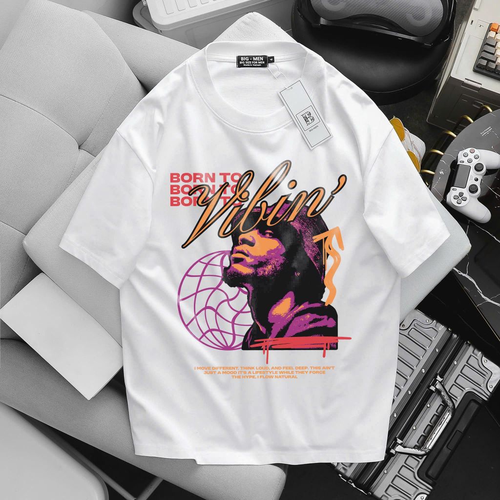 [Big Men] Áo thun nam big size chất vải cotton in Vibin' thời trang 85-135kg