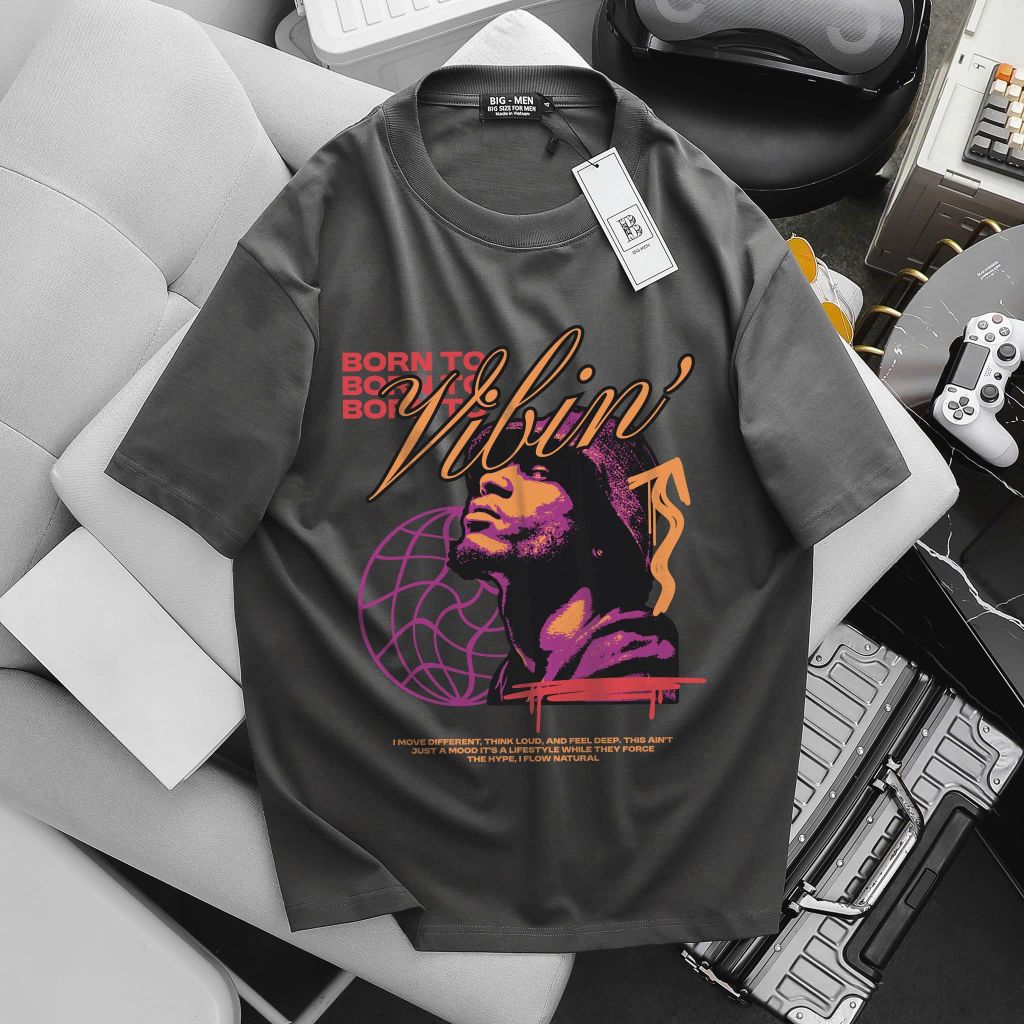 [Big Men] Áo thun nam big size chất vải cotton in Vibin' thời trang 85-135kg