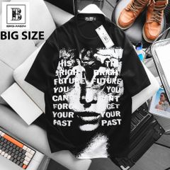 Áo thun cotton bigsize nam in lụa họa tiết mặt người trắng đen thời trang Big Men