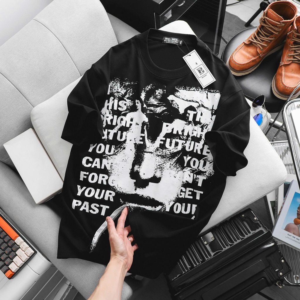 Áo thun cotton bigsize nam in lụa họa tiết mặt người trắng đen thời trang Big Men