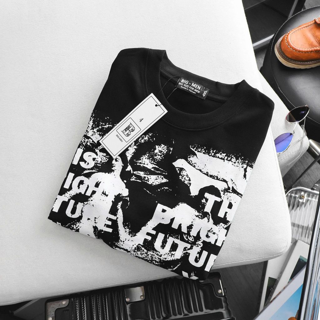 Áo thun cotton bigsize nam in lụa họa tiết mặt người trắng đen thời trang Big Men