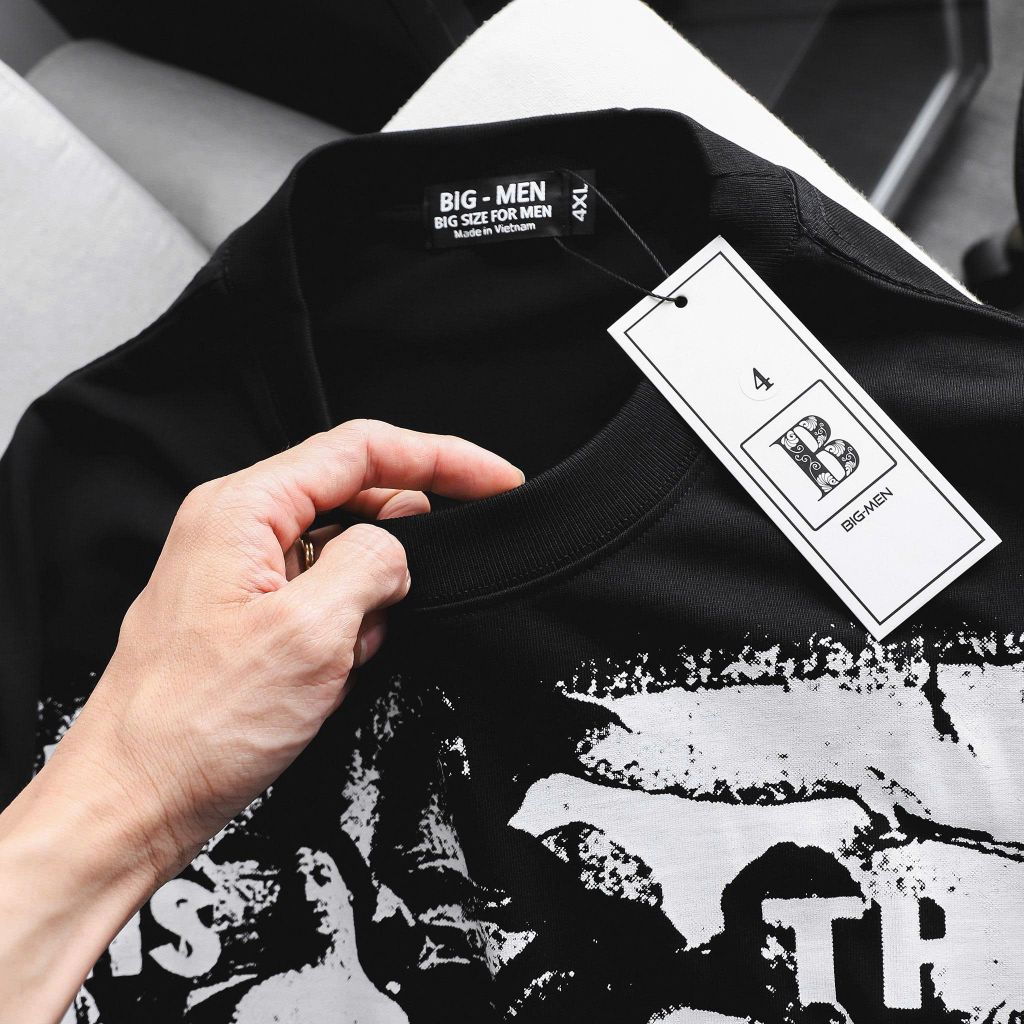 Áo thun cotton bigsize nam in lụa họa tiết mặt người trắng đen thời trang Big Men