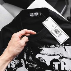 Áo thun cotton bigsize nam in lụa họa tiết mặt người trắng đen thời trang Big Men