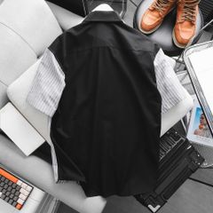 Áo sơ mi tay ngắn chất vải Oxford cao cấp có túi đen phối sọc xám thời trang bigsize nam 80 - 130 kg