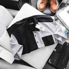 Áo sơ mi tay ngắn chất vải Oxford cao cấp có túi đen phối sọc xám thời trang bigsize nam 80 - 130 kg