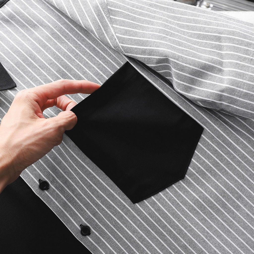 Áo sơ mi tay ngắn chất vải Oxford cao cấp có túi đen phối sọc xám thời trang bigsize nam 80 - 130 kg